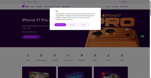 Security scan screenshot of https://www.telia.se/