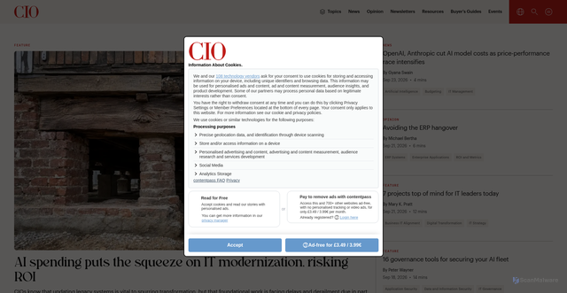 Security scan screenshot of https://www.cio.com