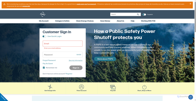 Security scan screenshot of https://portlandgeneral.com