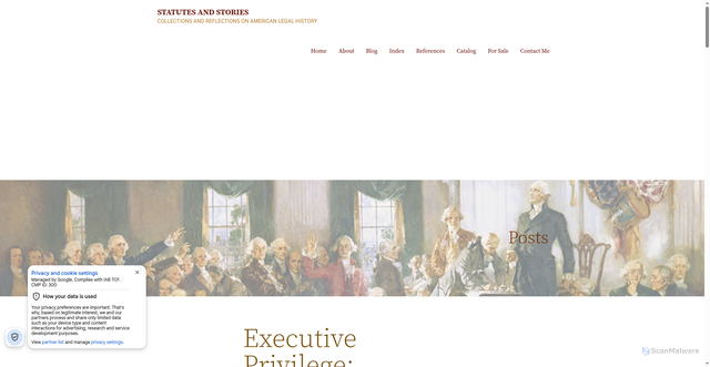 Security scan screenshot of https://www.statutesandstories.com/blog_html/the-theory-of-executive-privilege-introduction-part-i/