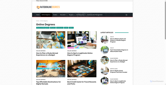 Security scan screenshot of https://ratedonlinedegrees.com/category/online-degrees/