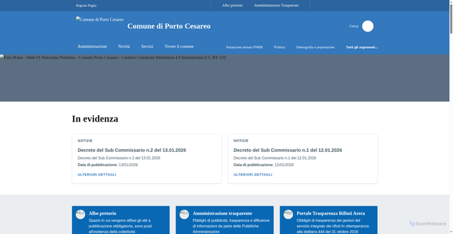 Security scan screenshot of https://www.comune.portocesareo.le.it/