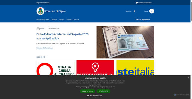 Security scan screenshot of https://www.comune.cigole.bs.it/it