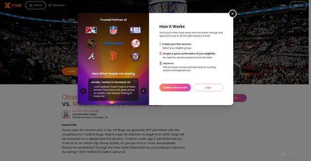Security scan screenshot of https://www.xnow.com/events/Ohio+State+Buckeyes+Men%27s+Basketball+vs.+Mount+St.+Mary%27s+Basketball/Tickets?eventId=3689489
