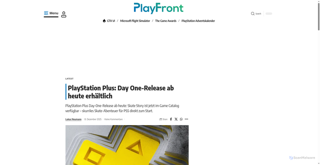 Security scan screenshot of https://playfront.de/playstation-plus-day-one-release-ab-heute-erhaeltlich/