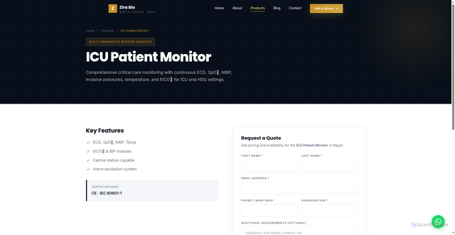 Security scan screenshot of https://zirabio.pages.dev/products/icu-monitor