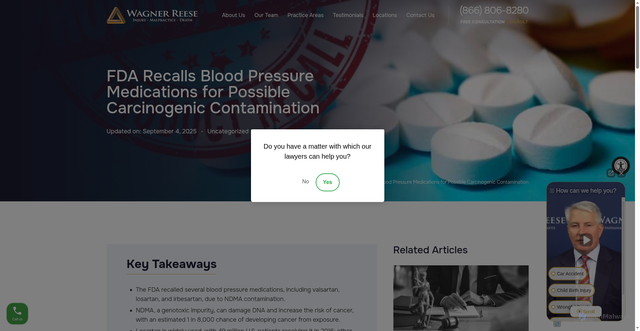 Security scan screenshot of https://www.wagnerreese.com/blog/fda-recalls-blood-pressure-medications-for-possible-carcinogenic-contamination/