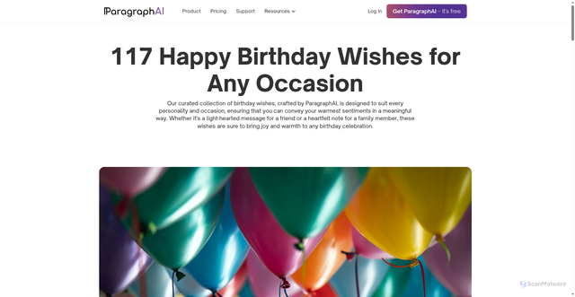 Security scan screenshot of https://www.paragraphai.com/post/happy-birthday-wishes-for-any-occasion
