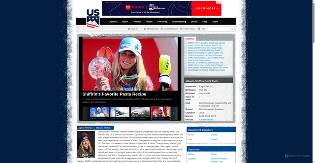 Security scan screenshot of https://my.usskiandsnowboard.org/athletes/mikaela-shiffrin
