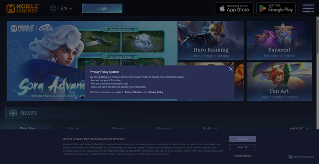 Security scan screenshot of https://web.mobilelegends.com