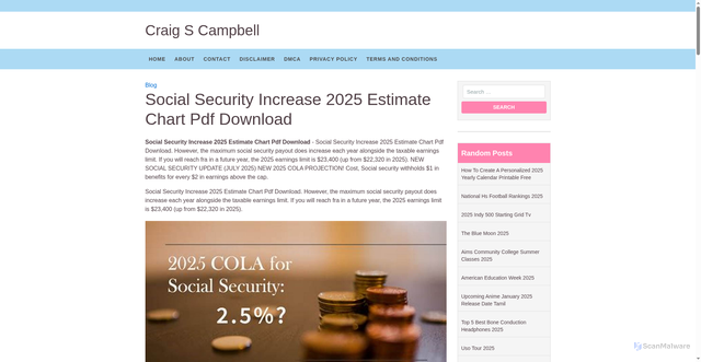 Security scan screenshot of https://craigscampbellm.pages.dev/aqsas-social-security-increase-2025-estimate-chart-pdf-download-ruukn/