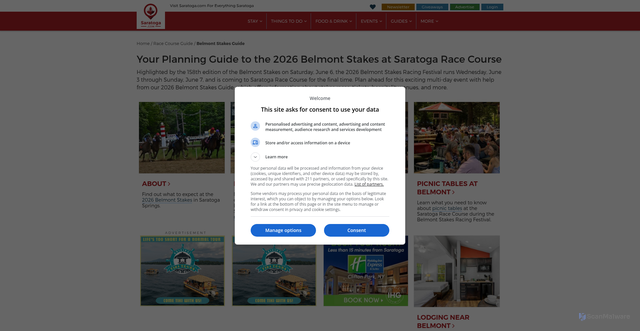Security scan screenshot of https://www.saratoga.com/race-track/belmont-stakes/
