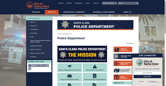 Security scan screenshot of https://www.santaclaraca.gov/our-city/departments-g-z/police-department