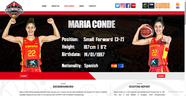 Security scan screenshot of https://www.regeneracomsports.com/en/player/149/mara-conde/