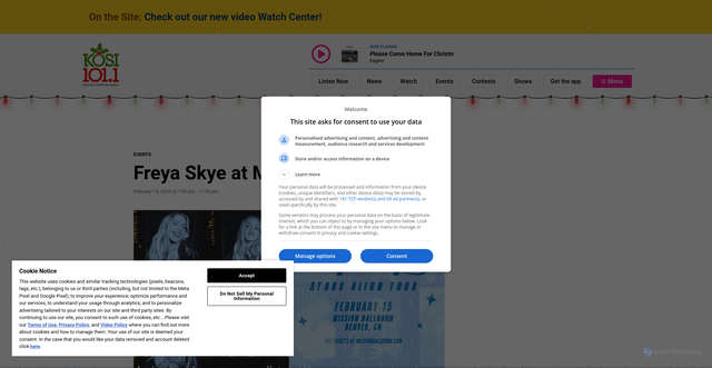 Security scan screenshot of https://kosi101.com/event/freyaskye/