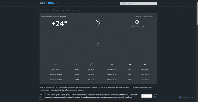 Security scan screenshot of https://24pogoda.ru/sevastopol/