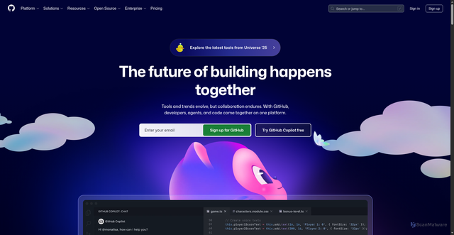 Security scan screenshot of https://github.com/