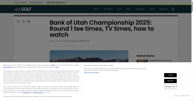 Security scan screenshot of https://www.golfchannel.com/pga-tour/news/bank-of-utah-championship-2025-round-1-tee-times-tv-times-how-to-watch