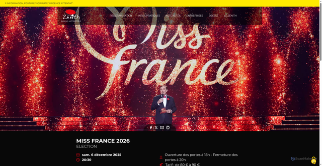 Security scan screenshot of https://www.zenith-amiens.fr/detail-dune-manifestation/miss-france-2026-election
