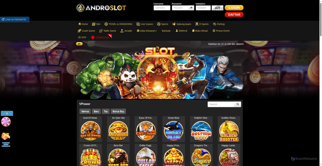 Security scan screenshot of https://androresmi.cam/desktop/game/slot/vpower