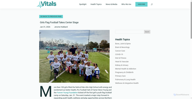 Security scan screenshot of https://vitals.sutterhealth.org/girls-flag-football-takes-center-stage/