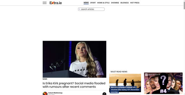 Security scan screenshot of https://extra.ie/2025/11/26/news/is-erika-kirk-pregnant-social-media-rumour