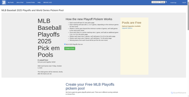 Security scan screenshot of https://www.pooltracker.com/game_info/mlb_playoffs_pickem.asp