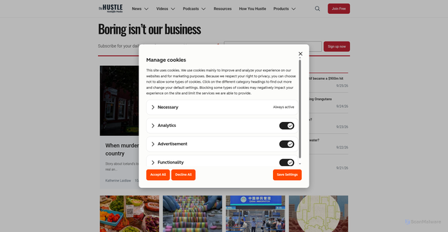 Security scan screenshot of https://thehustle.co