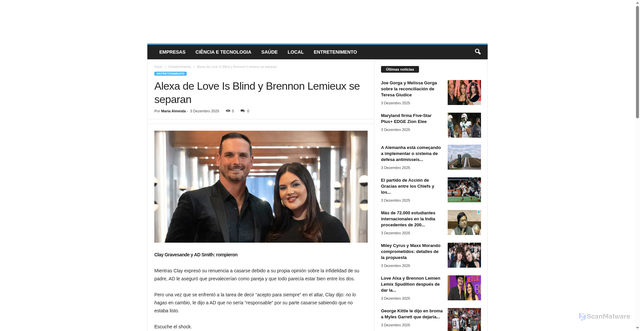 Security scan screenshot of https://aeroagora.com.br/entretenimento/alexa-de-love-is-blind-y-brennon-lemieux-se-separan/2957/