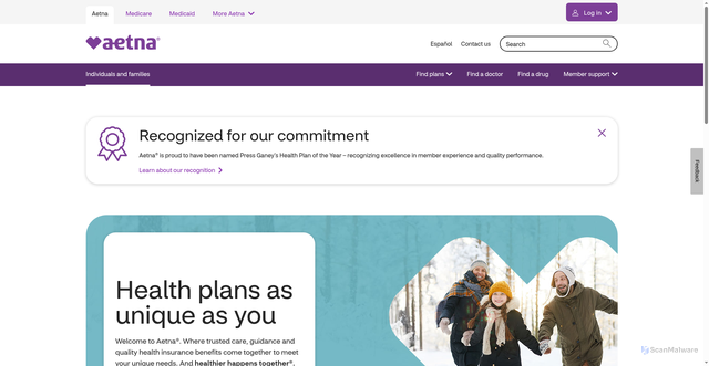 Security scan screenshot of https://www.aetna.com