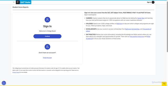 Security scan screenshot of https://studentscores.collegeboard.org