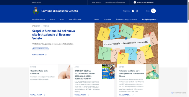 Security scan screenshot of https://www.comune.rossano.vi.it/