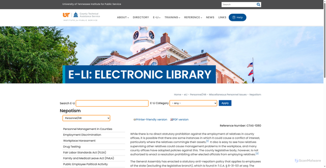 Security scan screenshot of https://www.ctas.tennessee.edu/eli/nepotism