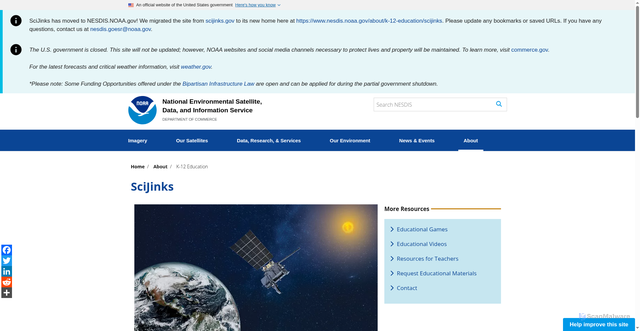 Security scan screenshot of https://www.nesdis.noaa.gov/about/k-12-education/scijinks