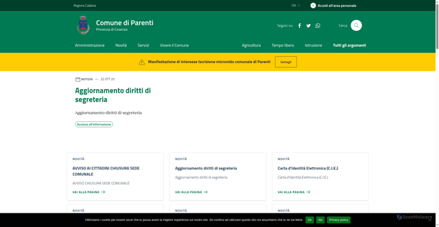 Security scan screenshot of https://www.comune.parenti.cs.it/