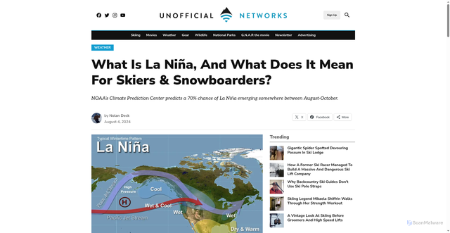 Security scan screenshot of https://unofficialnetworks.com/2024/08/04/what-is-la-nina-and-what-does-it-mean-for-skiers-snowboarders/