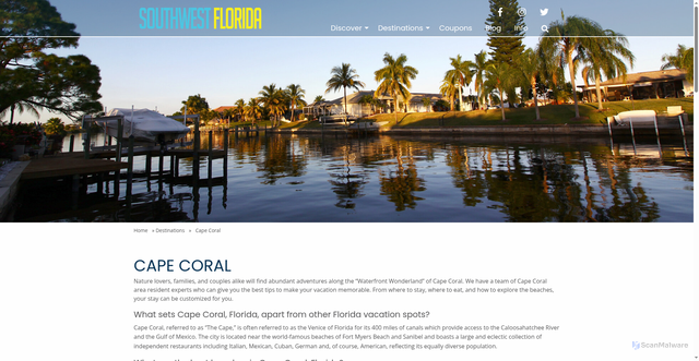 Security scan screenshot of https://www.swflorida.travel/destinations/cape-coral/