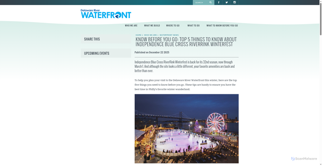 Security scan screenshot of https://www.delawareriverwaterfront.com/who-we-are/waterfront-news/2025/12/22/know-before-you-go-top-5-things-to-know-about-independence-blue-cross-riverrink-winterfest