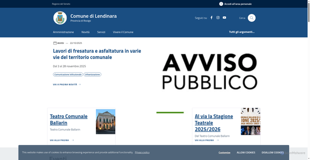 Security scan screenshot of https://www.comune.lendinara.ro.it/home