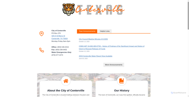 Security scan screenshot of https://centervilletx.gov/