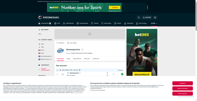 Security scan screenshot of https://www.eredmenyek.com/csapat/samsung-lions/O6nTMCG7/