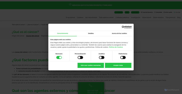 Security scan screenshot of https://www.contraelcancer.es/es/todo-sobre-cancer/que-es-cancer/factores-riesgo