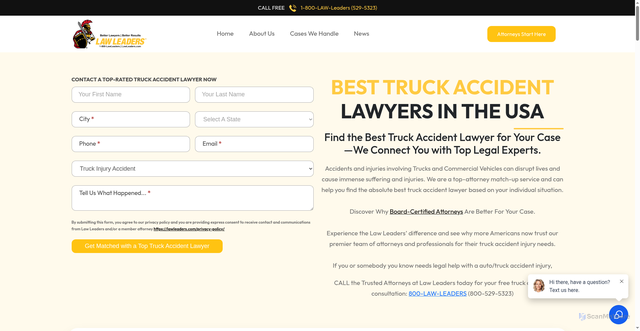 Security scan screenshot of https://lawleaders.com/case-types/truck-accident-lawyers/