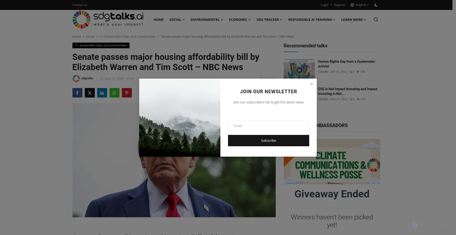 Security scan screenshot of https://sdgtalks.ai/senate-passes-major-housing-affordability-bill-by-elizabeth-warren-and-tim-scott-nbc-news