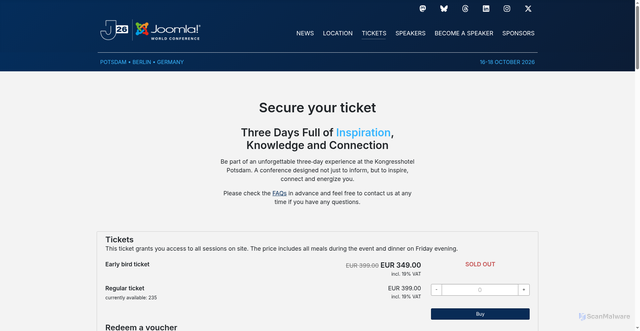 Security scan screenshot of https://conference.joomla.org/tickets