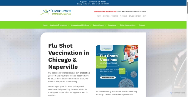 Security scan screenshot of https://www.1stchoicemed.com/vaccine/flu-shot-vaccination/
