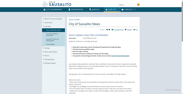 Security scan screenshot of https://www.sausalito.gov/Home/Components/News/News/7692/457