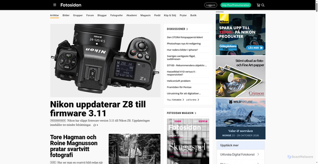 Security scan screenshot of https://fotosidan.se