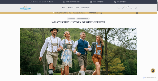 Security scan screenshot of https://bavariatrachten.com/blogs/blog/what-is-the-history-of-oktoberfest?srsltid=AU7gw4XJl3c4uLZuCBSkjXSVjJdxQxovw3o66Fhu3LvviiVIhnUkYIVh