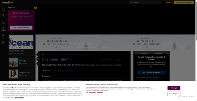 Security scan screenshot of https://white-house-down.fandom.com/wiki/Channing_Tatum